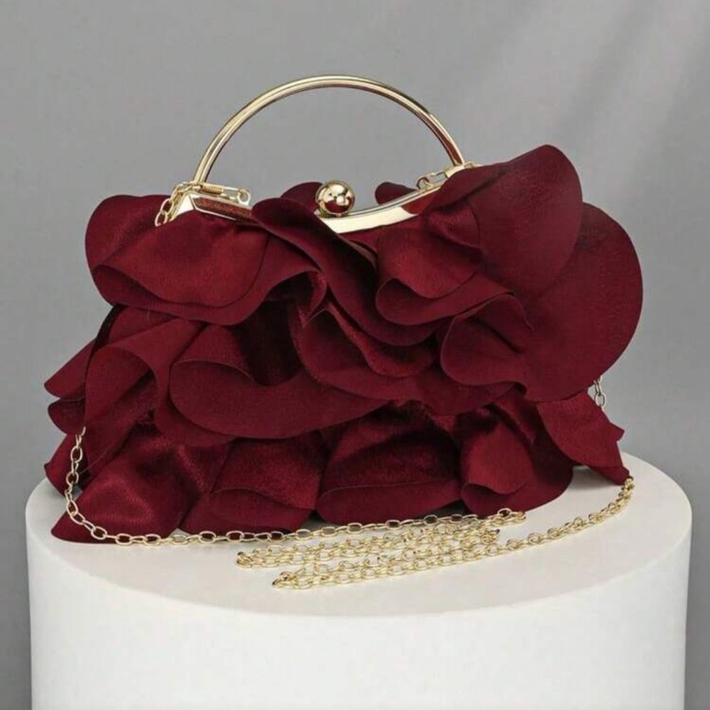 Elegant Burgundy Ruffle Handbag